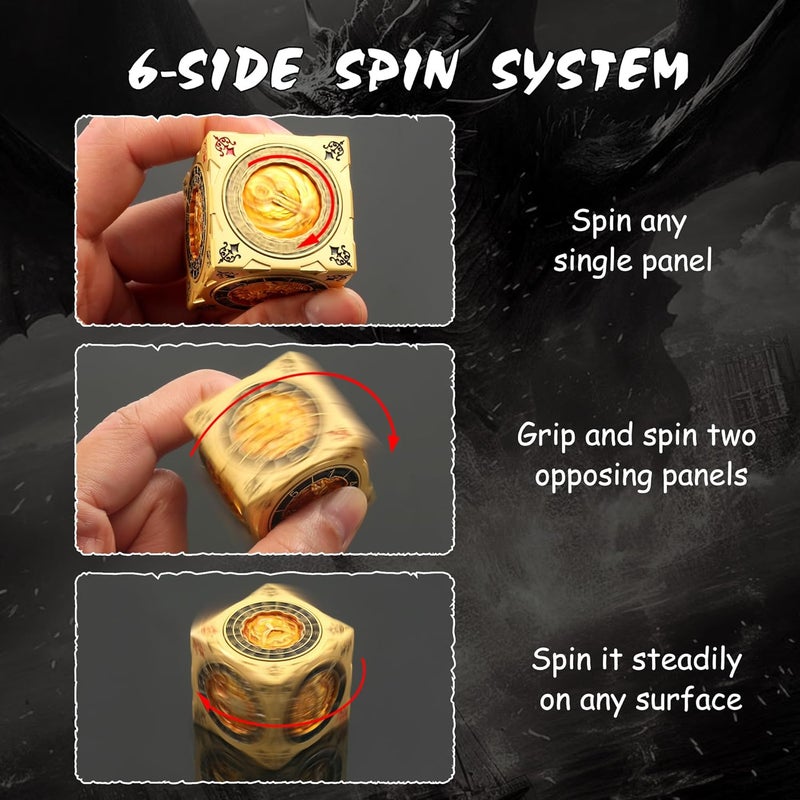 DNDND Luxury Gold Multi-Functional Spinner DND Dice – Premium D&D Monster Themed Metal Dice Cube for TTRPG, Dungeon Masters & RPG Collector's Gift (Gold) - Image 3